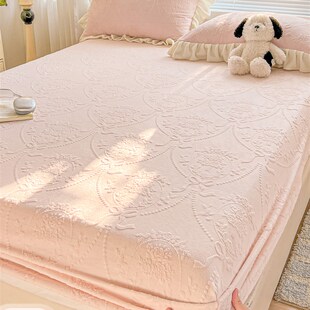加厚粉色雕花牛奶珊瑚绒床笠单件冬季加绒床罩床垫套保护罩三件套