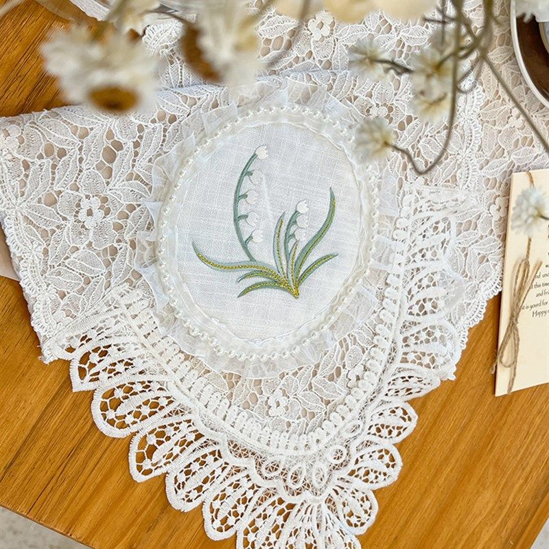 韩式法式田园白色蕾丝双层桌布桌旗复古流苏装饰巾斗柜盖布茶几旗