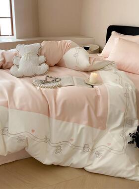 极简注意风格刺绣大拼角四季通用款全棉120长绒棉被单床罩四件套