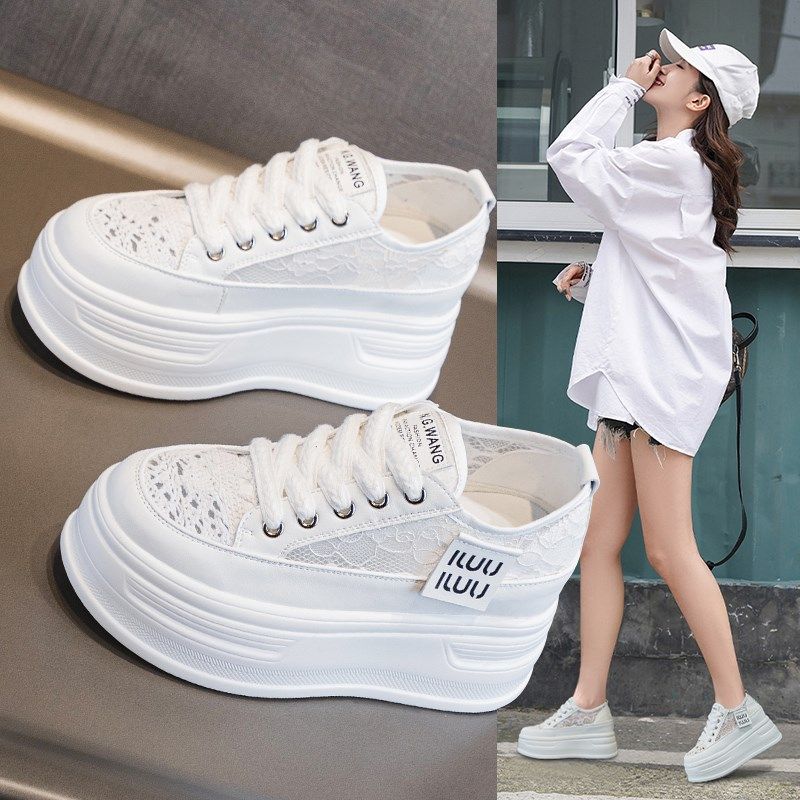 蕾丝网面真皮小白鞋夏厚底透气时尚板鞋小个子8cm显瘦内增高女鞋,女鞋,时尚休闲鞋,淘宝优惠券,粉丝福利购,淘宝优惠卷