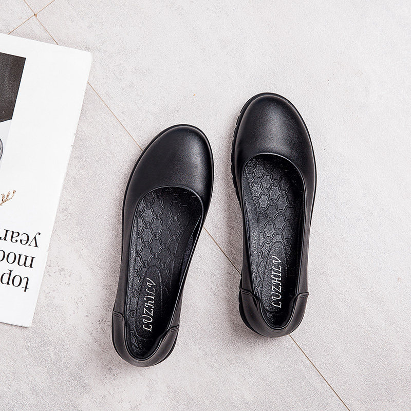 圆头厚底工作鞋女黑色软底久站不累女鞋软皮舒适平底上班单鞋浅口,女鞋,浅口单鞋,淘宝优惠券,粉丝福利购,淘宝优惠卷