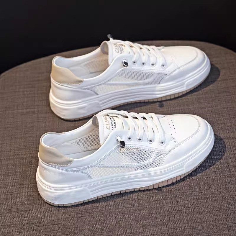 网面透气真皮小白鞋女2025新款夏季镂空网鞋一脚蹬平底休闲板鞋子,女鞋,时尚休闲鞋,淘宝优惠券,粉丝福利购,淘宝优惠卷