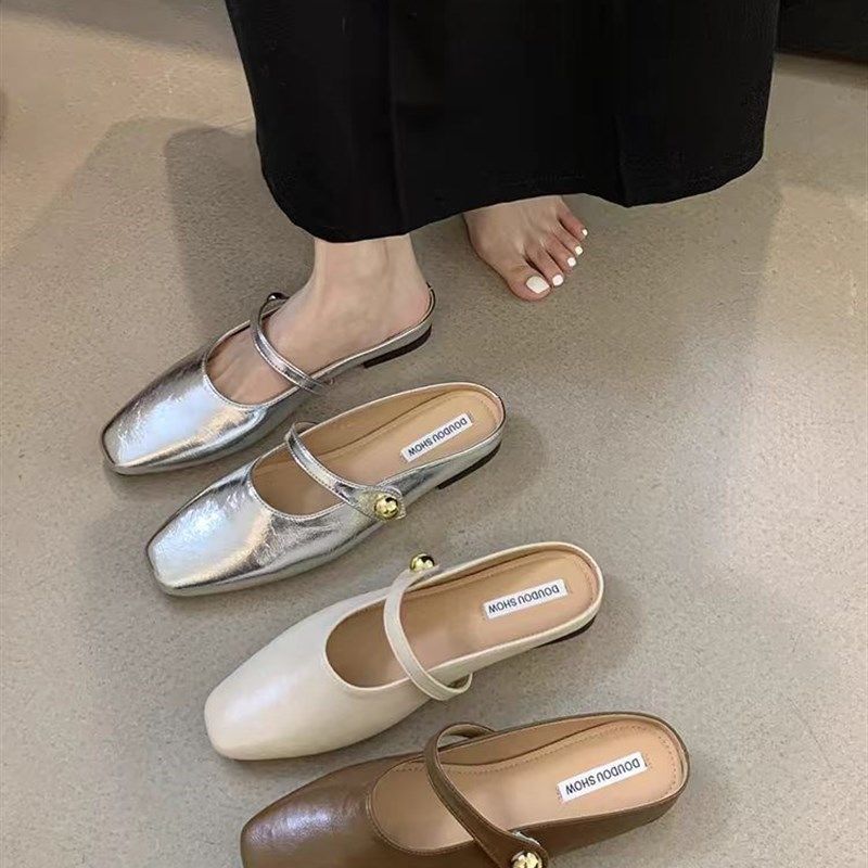 法式低跟复古风半托单鞋女鞋子2025年新款夏季外穿气质包头半拖鞋,女鞋,时装凉鞋,淘宝优惠券,粉丝福利购,淘宝优惠卷