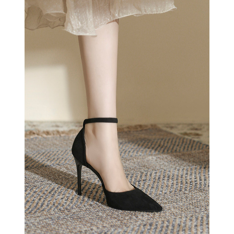 41一43大尺码包头凉鞋女一字扣带313233小码黑色真皮浅口高跟鞋细,女鞋,一字带凉鞋,淘宝优惠券,粉丝福利购,淘宝优惠卷