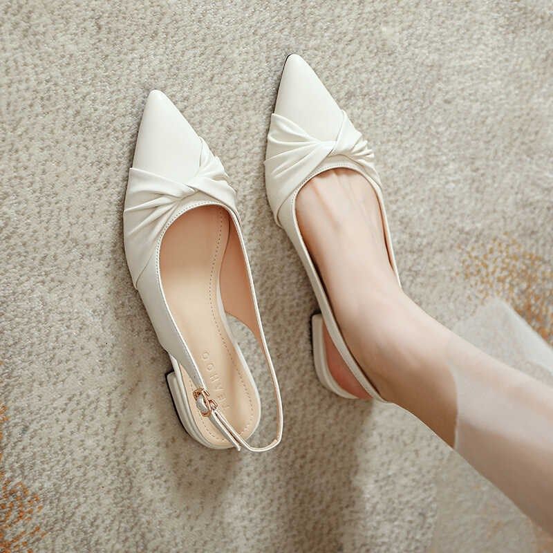 法式温柔风平底鞋女后绊带夏季尖头浅口包头凉鞋褶皱尖头后空单鞋,女鞋,时装凉鞋,淘宝优惠券,粉丝福利购,淘宝优惠卷