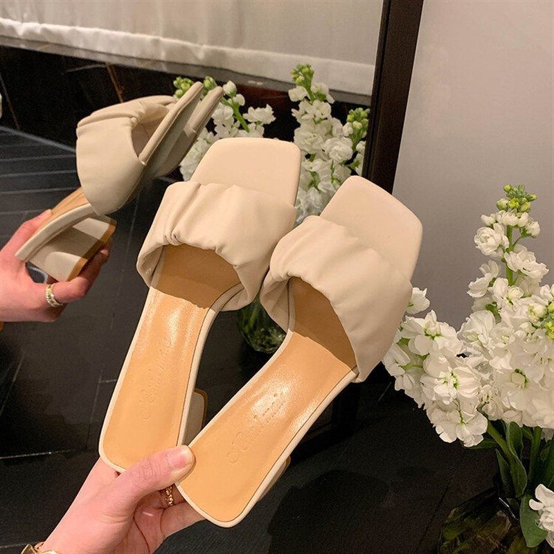 法式粗跟中跟半拖鞋洋气时髦仙女风配裙子气质凉拖鞋女夏外穿时尚,女鞋,时装凉鞋,淘宝优惠券,粉丝福利购,淘宝优惠卷