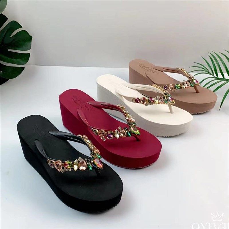 人字拖女2024夏外穿时尚彩色水钻防滑高跟7.5厘米厚底沙滩凉拖鞋,女鞋,人字拖,淘宝优惠券,粉丝福利购,淘宝优惠卷