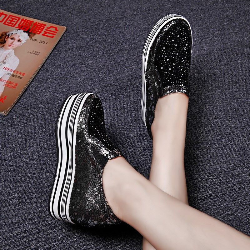 秋季新款真皮内增高女鞋8cm头层牛皮坡跟厚底松糕水钻单鞋小码潮,女鞋,浅口单鞋,淘宝优惠券,粉丝福利购,淘宝优惠卷