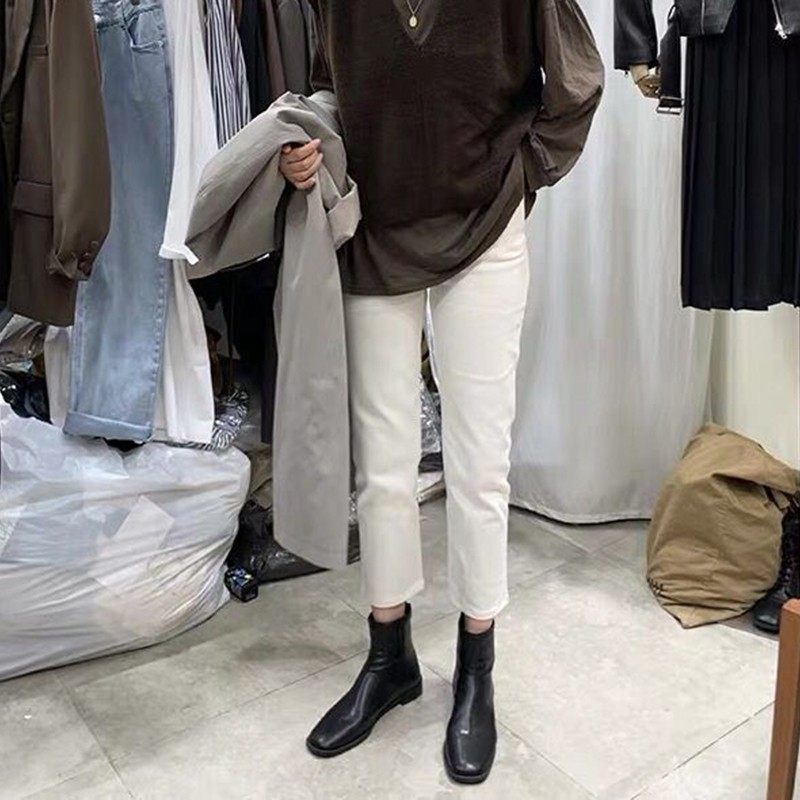 短靴女粗跟英伦风百搭2021新款秋冬季网红瘦瘦靴帅气单靴低跟女靴,女鞋,时装靴,淘宝优惠券,粉丝福利购,淘宝优惠卷