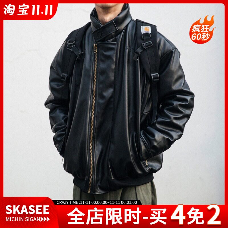 日系潮牌立领机车皮衣棉服男宽松防风保暖棉袄韩版潮流加厚外套潮