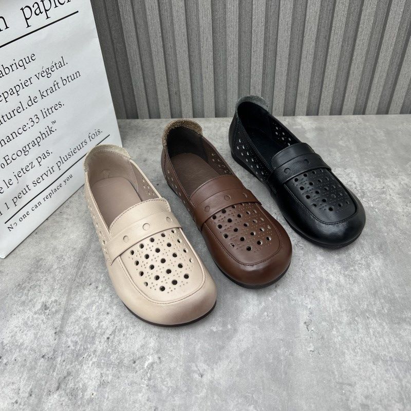厂家处理断码真皮女鞋2024夏新款外穿软底大码牛皮镂空复古洞洞鞋,女鞋,洞洞鞋,淘宝优惠券,粉丝福利购,淘宝优惠卷