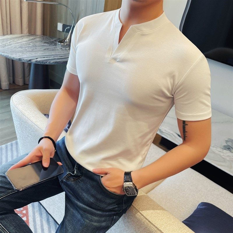 2025新款短袖T恤男夏季高端纯色简约个性潮牌体恤设计感半袖上衣,男装,T恤,淘宝优惠券,粉丝福利购,淘宝优惠卷