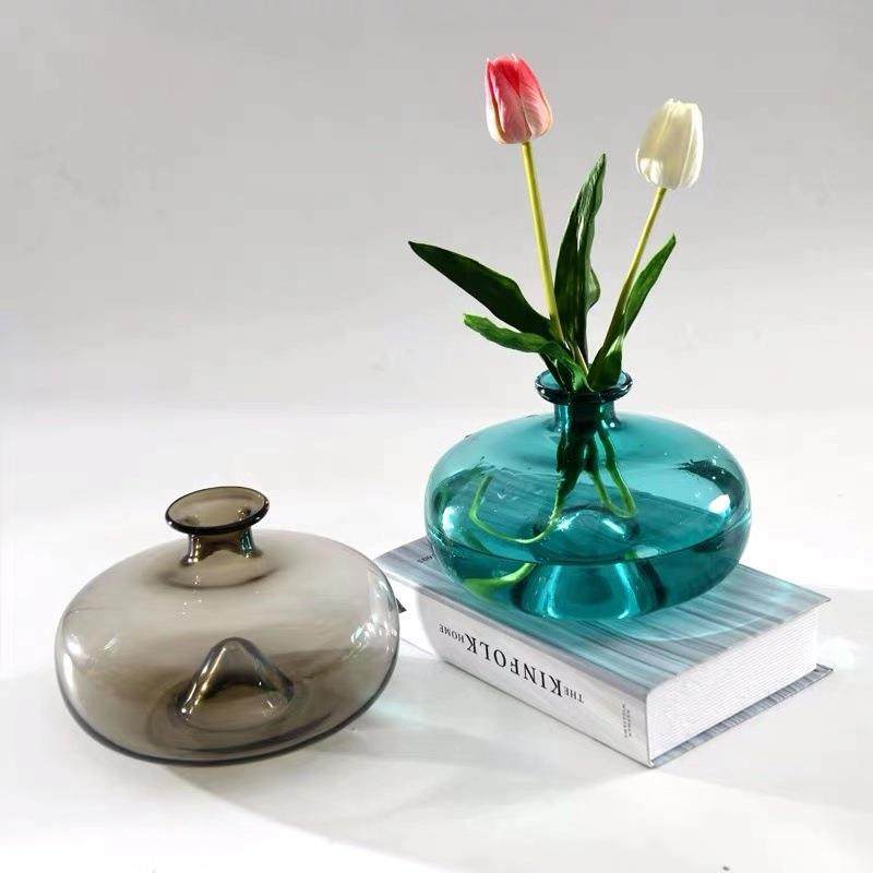 【彤昇源】花瓶摆件客厅插花水养鲜花蓝色圆形扁花器轻奢风装饰,3C数码配件,其它配件,淘宝优惠券,粉丝福利购,淘宝优惠卷
