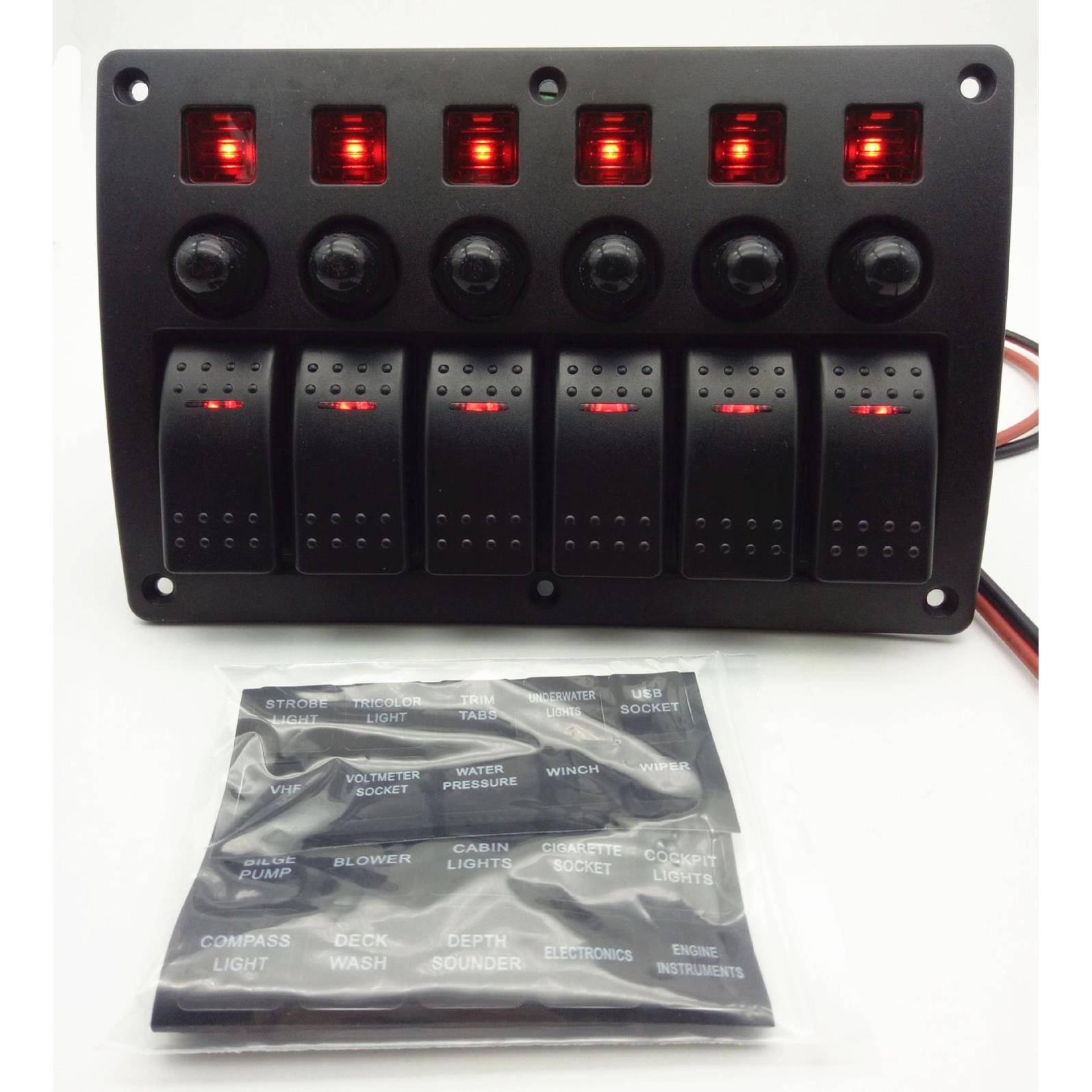 厂家宇捷游艇轮船汽车改装面板开关6位船形开关过流保护led指示灯