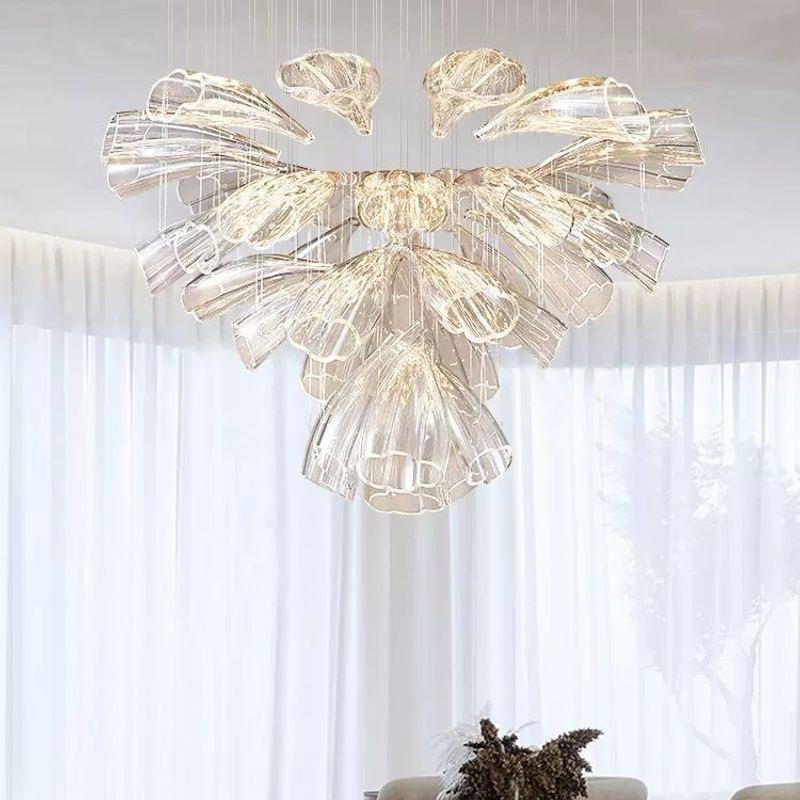 后现代轻奢客厅吊灯设计师花瓣水晶吊灯餐厅卧室别墅复式楼梯吊灯