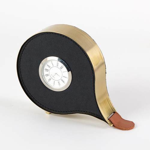 现代轻奢金属皮革创意时钟座钟台钟摆件样板房售楼处抽象软装饰品