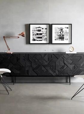 北欧厅简约比利代时物手工HKT雕花黑色餐边柜现轻奢储收纳柜餐酒