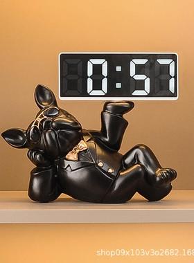 现代电子斗牛犬摆钟钟斗迁牛犬件家居入户玄关桌面客时厅乔新居开