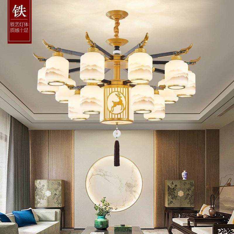 新中式吊灯仿实木轻奢567中国风简约代餐卧厅大气现别室墅酒店客