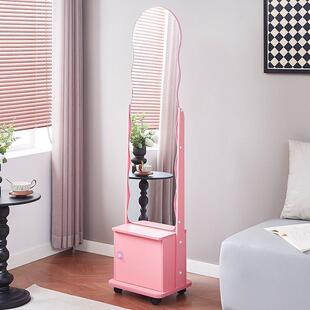 实木BOW穿衣镜简代约现带物卧柜室客厅家用一体试衣镜可移动储落