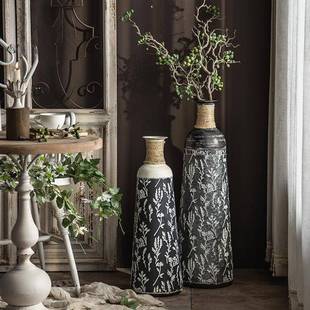 落地大花瓶复干古旧美花式铁艺印花摆件客67厅插花庭院做民宿装饰