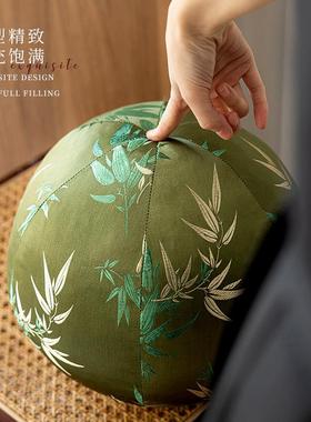 新中式客厅圆轻形沙发抱背枕氛围绿色竹子靠垫圆球ali-7594奢高级