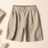 女夏热裤 亚麻四分短裤 休闲中裤 黑色棉麻宽松五分裤 大码 显瘦韩版