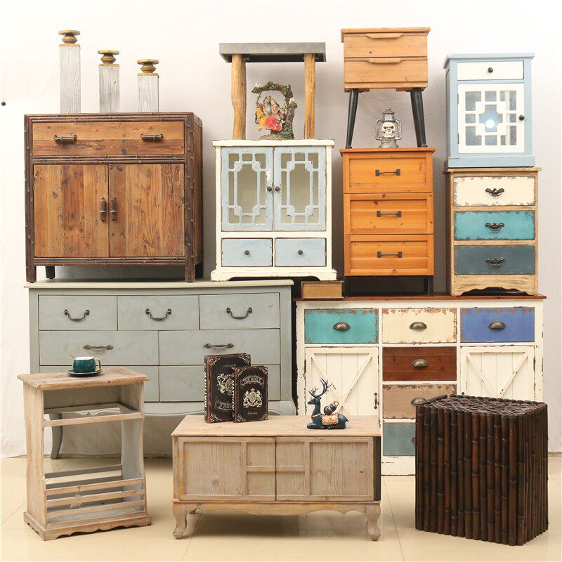 孤品集合--美式乡村复古做旧实木斗柜茶几餐边柜家居民宿创意家具