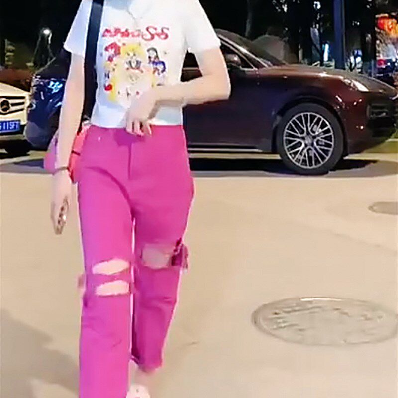 港味破洞牛仔裤女2023夏季可时尚套装