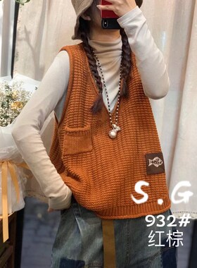 针织马甲女春季新v领宽松大码复古文艺女士马夹背心坎肩毛衣外穿