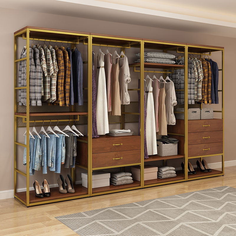 开放式衣柜衣帽间自制金属置物架铁艺衣帽架卧室落地步入式挂衣架