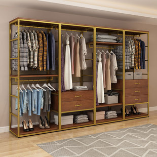 开放式衣柜衣帽间自制金属置物架铁艺衣帽架卧室落地步入式挂衣架