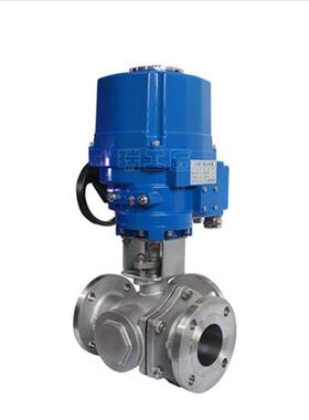不锈钢电动三球通阀Q944FQ98115F电动三通法兰球阀4T型L型三通