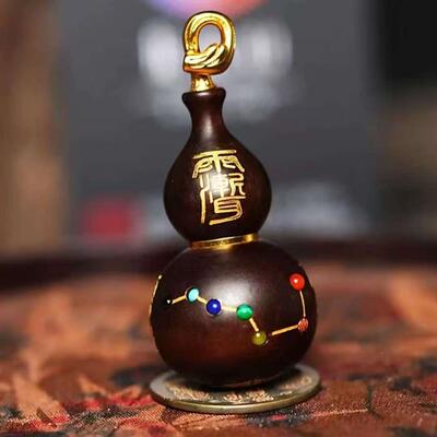 天嵌然枣582刻木文玩葫芦银丝镶描金雕七元君挂饰随葫芦身手把件