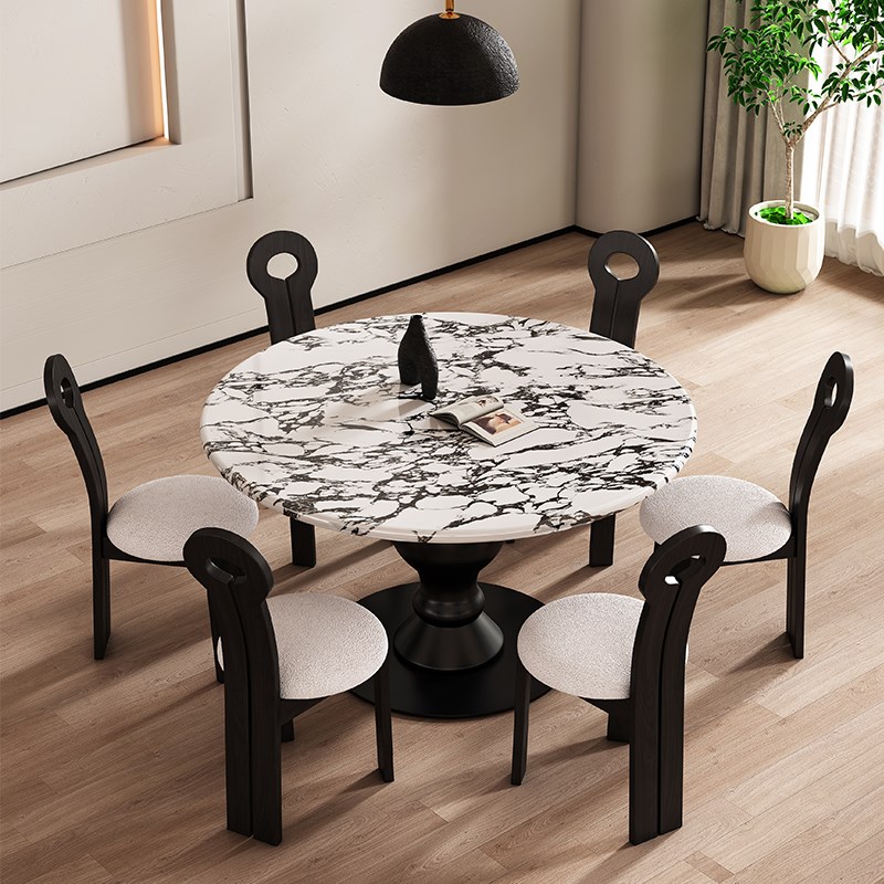 法式复古宝格f大理石圆桌2024新款奶油风简约轻奢奢石高端圆形餐