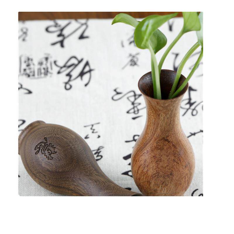 木复古花瓶木办公桌面装品TGS制实花器木质花瓶插花桶饰实用家居