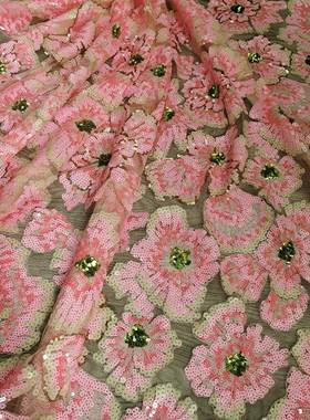 E-G1921060-PK彩色亮片珠片绣花EG-19210布绣面料珠刺管亮片绣多