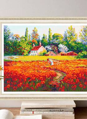 天春十字绣花田女孩新款线绣客厅室卧简约现代风ulz+OLTx油景画手