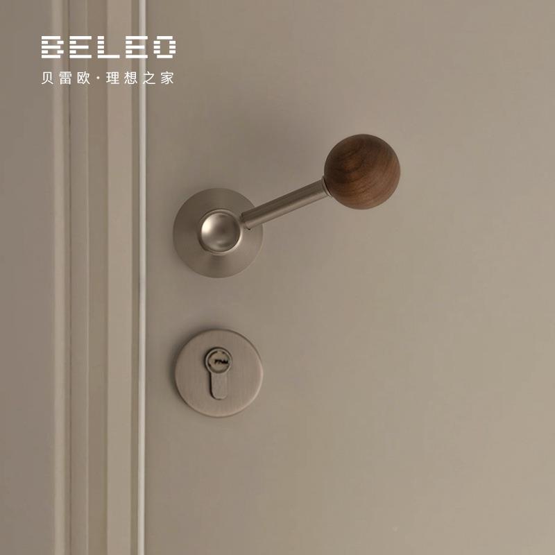 欧贝雷复古黑桃木门锁室内F12-B69门把通手用型磁吸锁静音分体锁