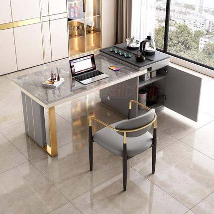 约板轻奢茶桌岩椅组合现代简功夫茶几桌家用阳台办ZXS公室一体泡