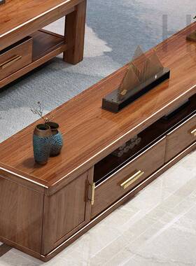 檬榆胡桃中实木茶电视几柜组合现代式木客厅家具地柜简约电ICF视