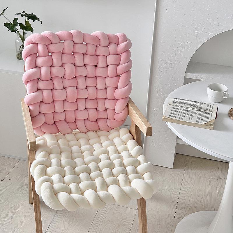 ins网家居客厅装饰沙发垫织靠枕床头红靠纯色手工编9-073坐垫