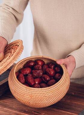 手工编收纳盒客厅卧室面纳桌置物盒Q03389子编织茶藤叶罐储收物