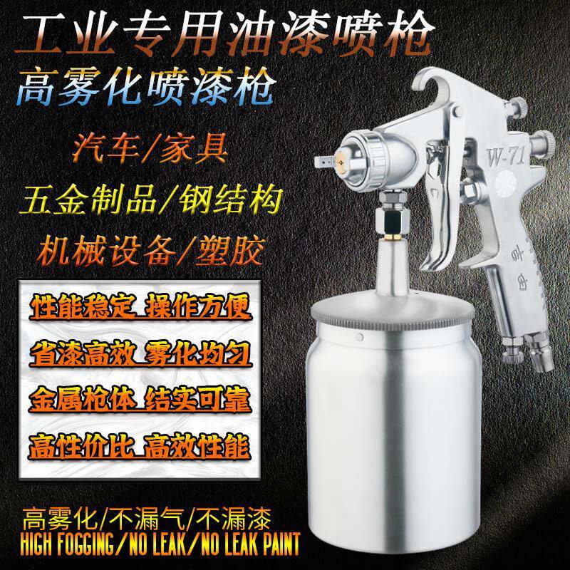 1吉由汽车油漆喷枪w77漆具机械彩钢瓦乳胶油下喷壶w7家气动W-71下