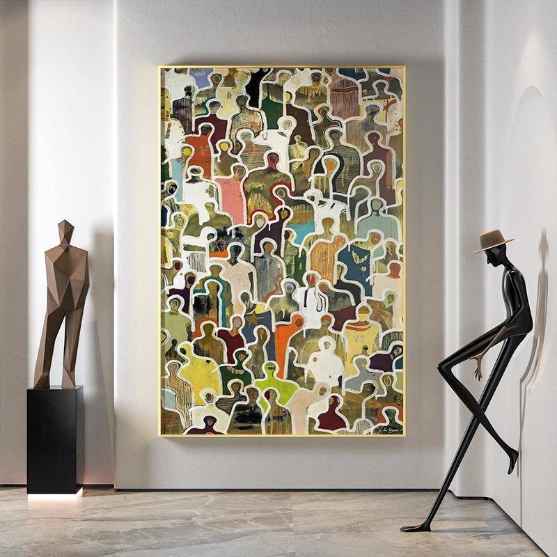 现画代轻奢厅入户玄关装饰艺术人物抽象背墙EM-2300景客壁画竖版