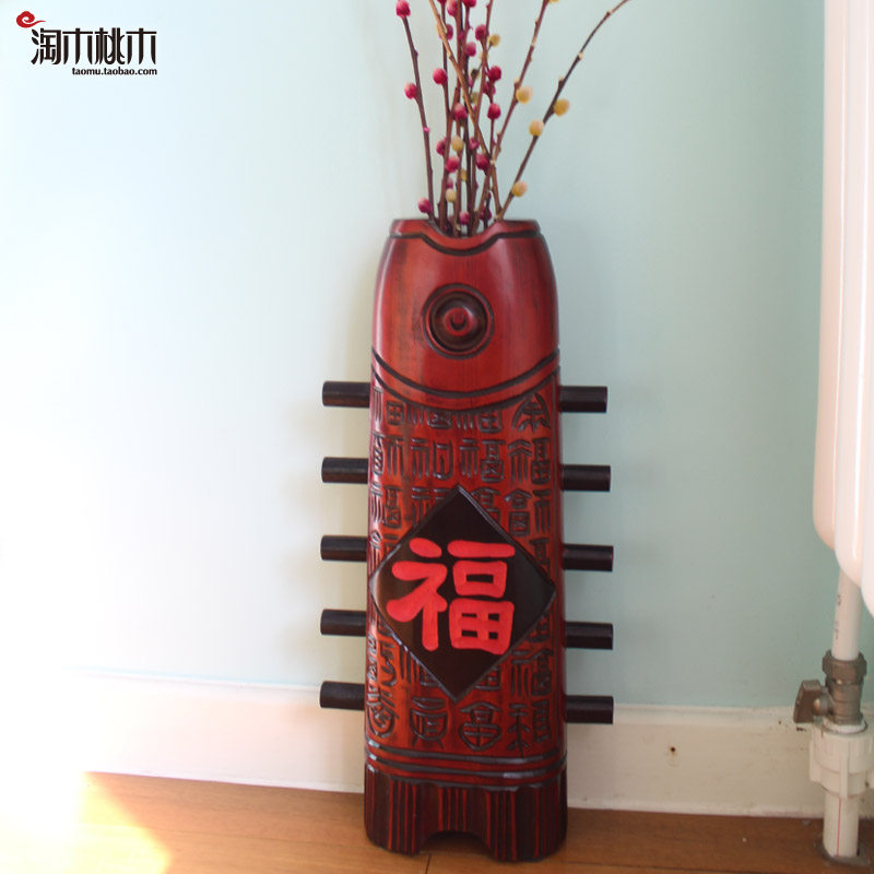 客厅花筒餐桌电视背景墙实木花瓶大摆件落地中式仿古古典复现代新