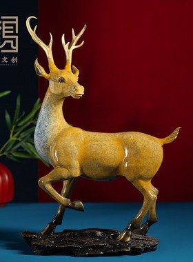 黄铜福禄一路平安鹿摆件家居装饰客厅办公室桌面摆设开业礼品