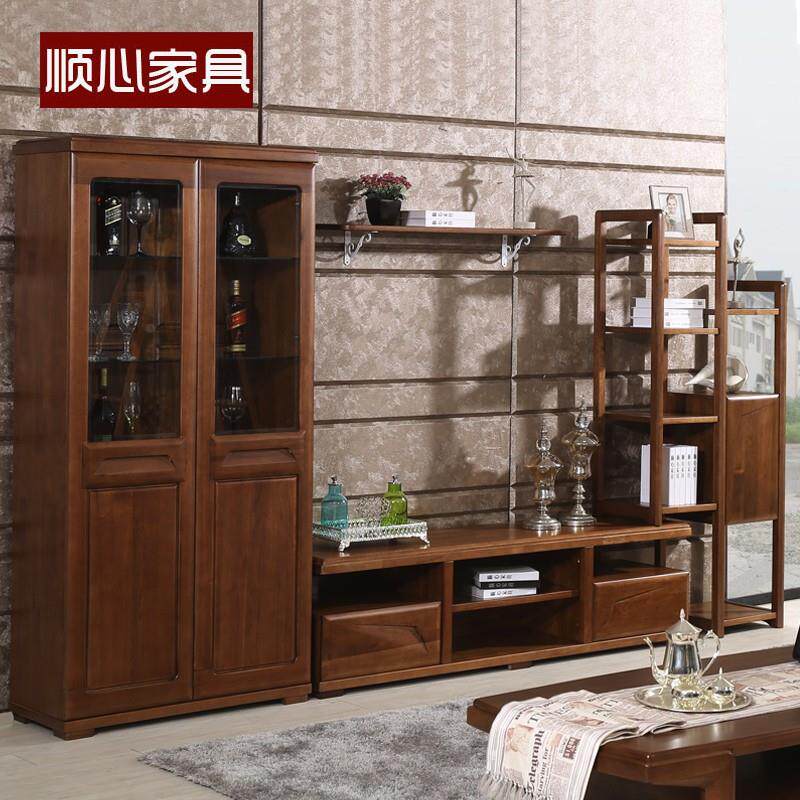 顺心家具电视柜实木欧式玻璃酒柜电视机柜组合展示架装饰架挂板