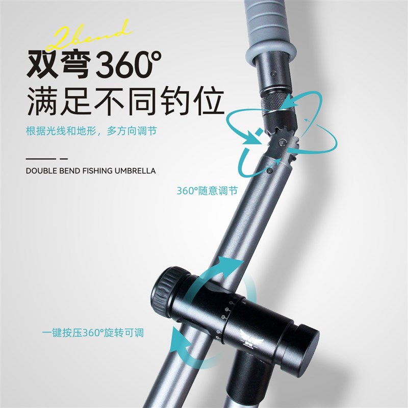 梦者新款大钓伞双弯拐杖钓鱼伞万向可调节垂钓防暴雨防晒户外伞