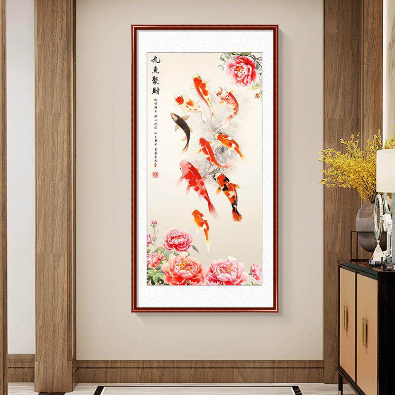 网红画图入户玄关装廊饰887新中式走画道壁鱼旺运聚过财年年有余